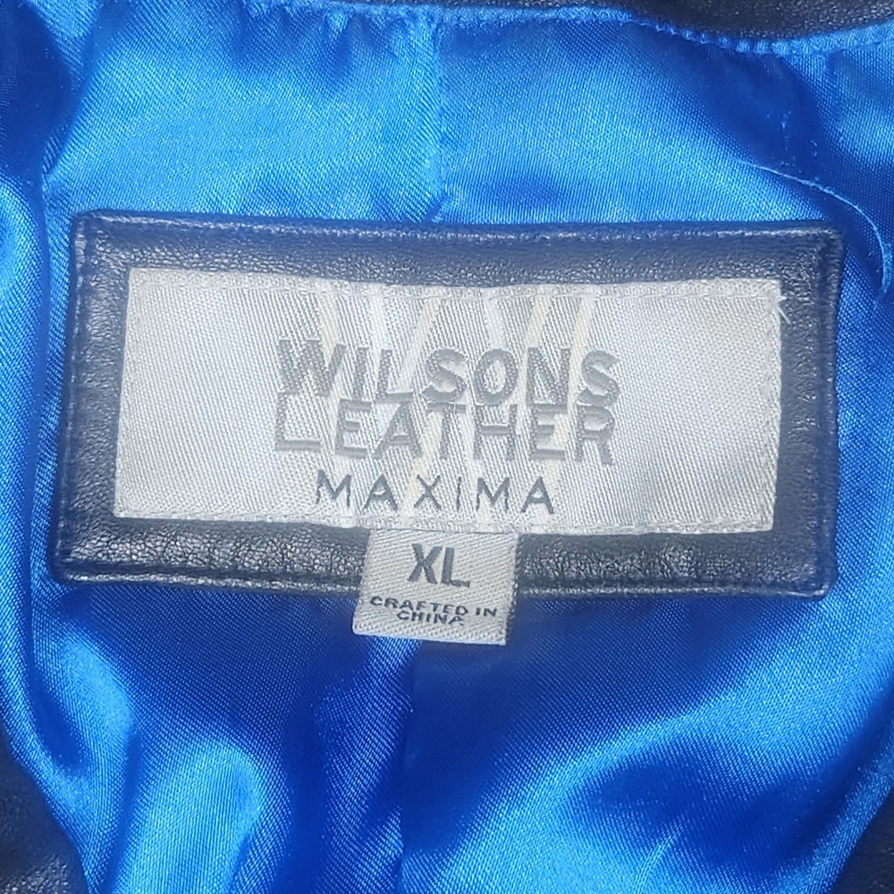 Vintage Wilsons Leather Maxima Trench Coat Women's XL Black Blue Lining Y2K 90s - Picture 3 of 14
